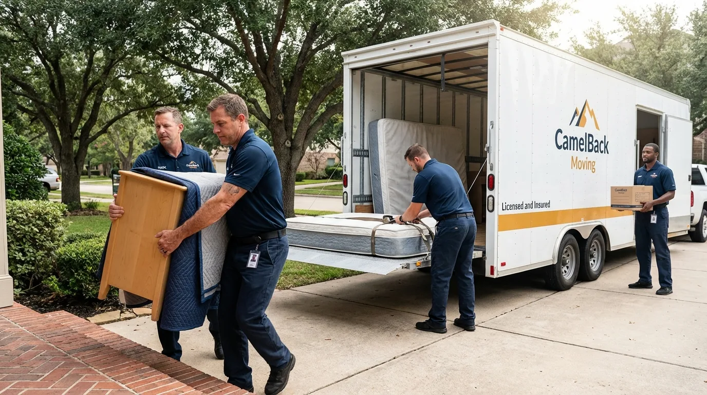 Crew loading residential truck for cross-state move from Pierz, MN