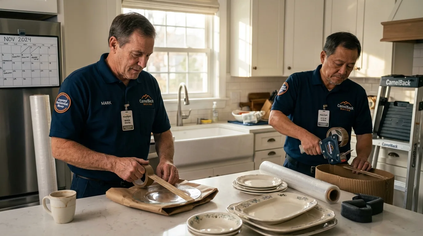Professional crew packing kitchen dishware in Pierz, MN